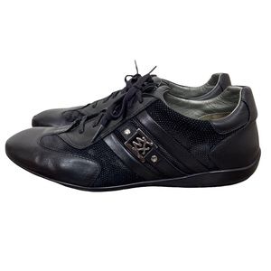 Mezlan Men’s Black Leather Dressy Casual Sneakers Size 9 w/ Silver Logo Detail